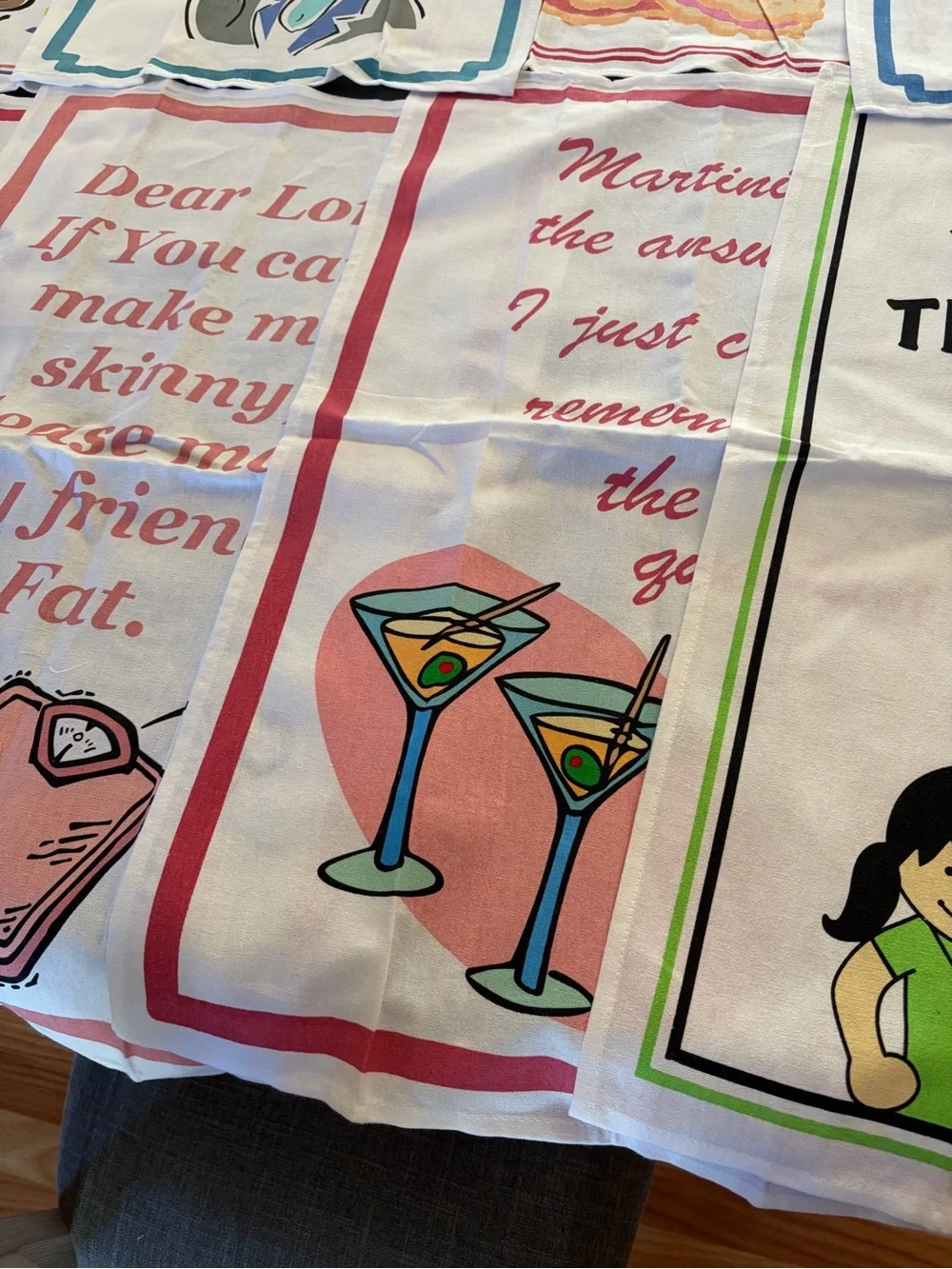 Lot of 8 Funny Colorful Tea Towels 100% Cotton Cinderella Martinis and More!